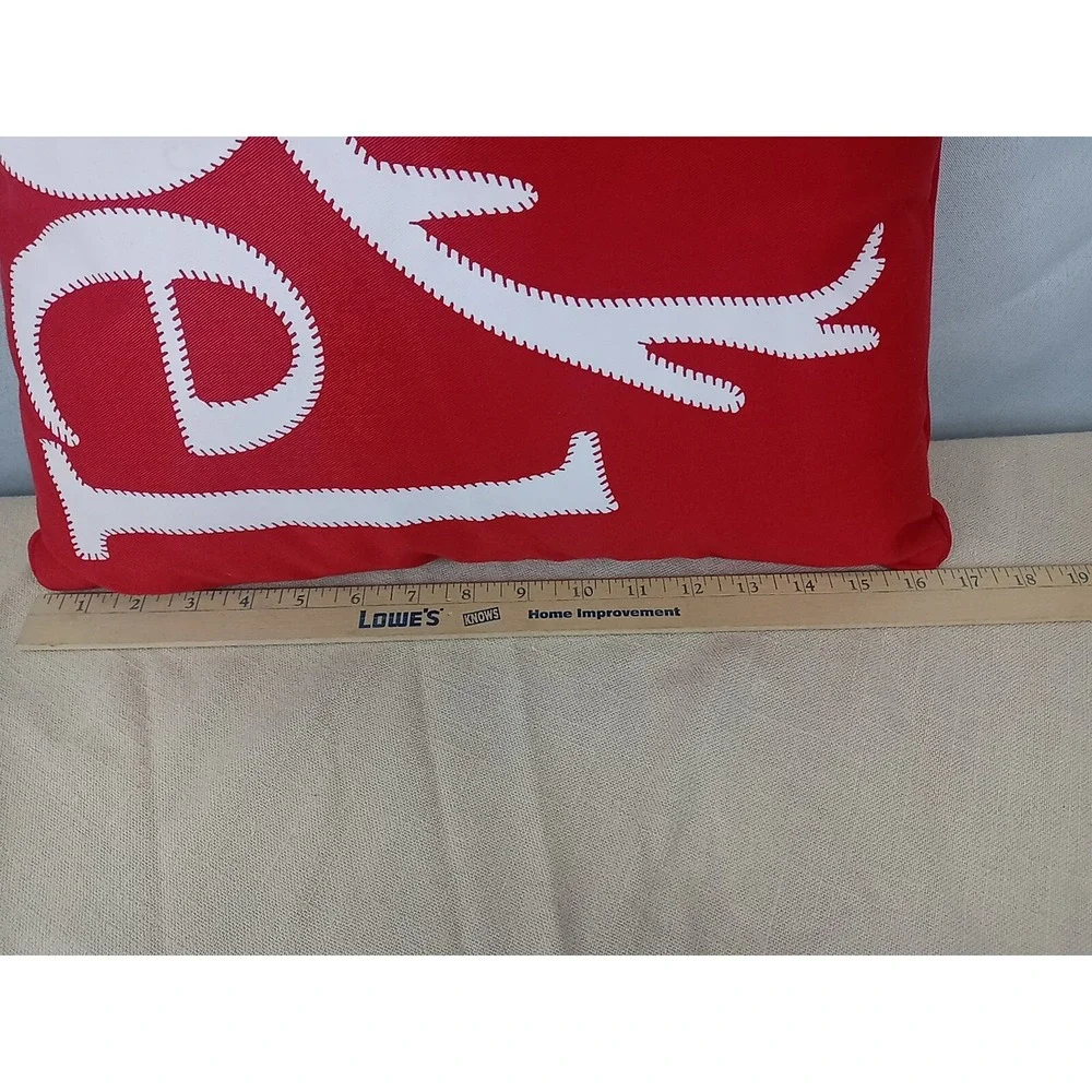 Deer Antlers Christmas Throw Pillow Festive Red Noel Reindeer Antlers Pillow - Picture 4 of 5